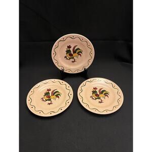 Vintage Homestead Metlox Poppytrail Green Rooster Plates 3 Dessert Bread